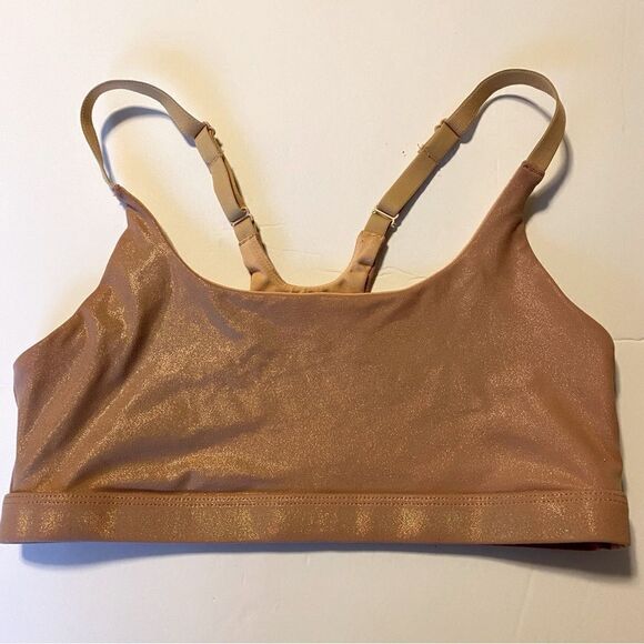 Fabletics tan gold beige sparkly GIA IRIDESCENT LOW-IMPACT SPORTS BRA-S - Picture 2 of 6